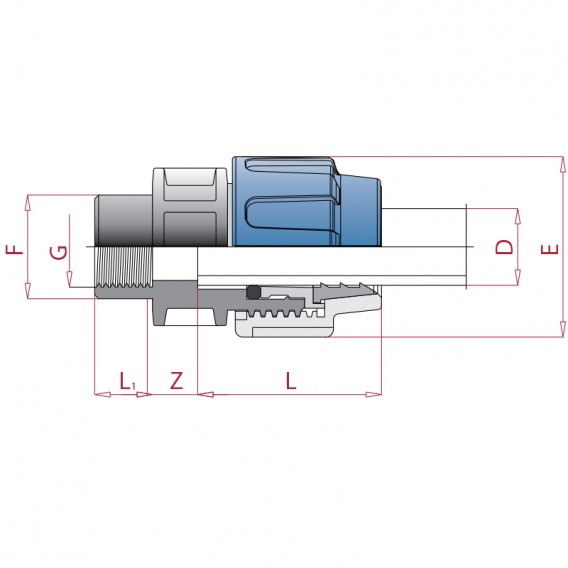 Dimensiones enlace mixto polietileno rosca hembra