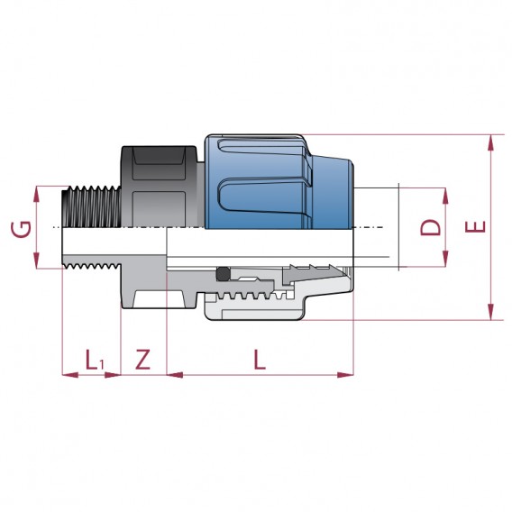 Dimensiones enlace mixto polietileno rosca macho
