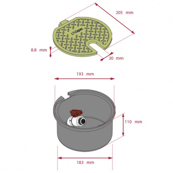 Dimensiones arqueta circular con válvula