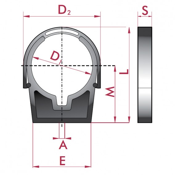 Dimensiones pinza con cierre abrazadera para tubo