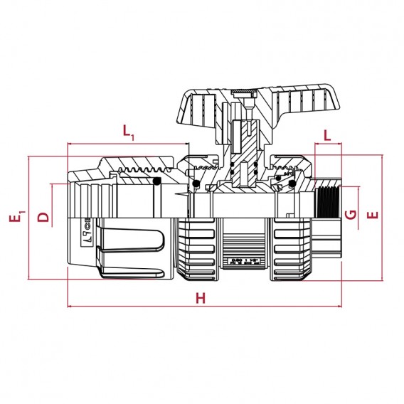Dimensiones válvula de bola [STD] PVC-U PE x roscar
