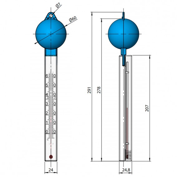 Dimensiones termómetro Bola Gre 40055