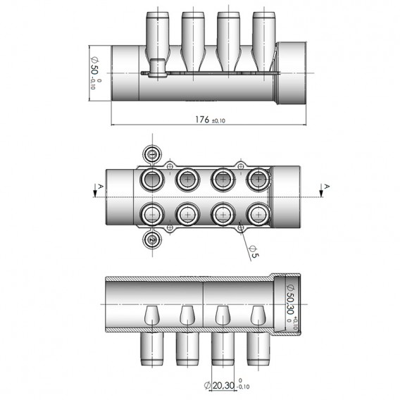 Dimensiones colector de agua spa 8 salidas