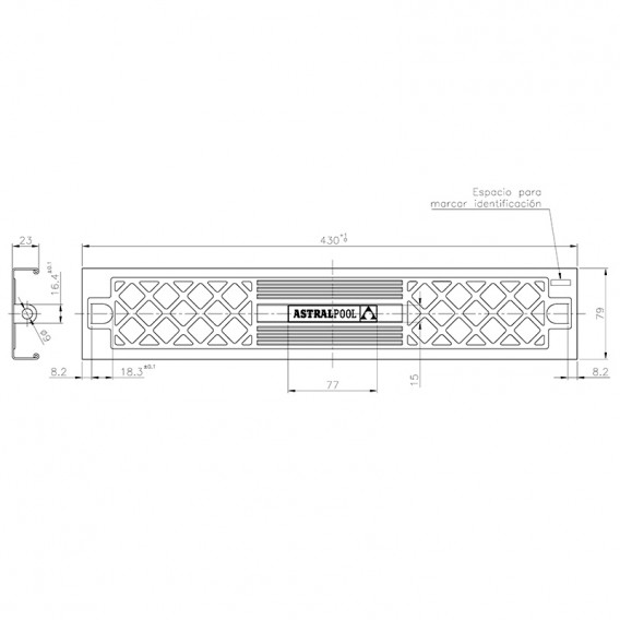 Dimensiones peldaño Standard 304 AstralPool 4401010105