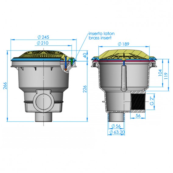 Dimensiones sumidero Norm rejilla antivortex piscina liner y prefabricada AstralPool