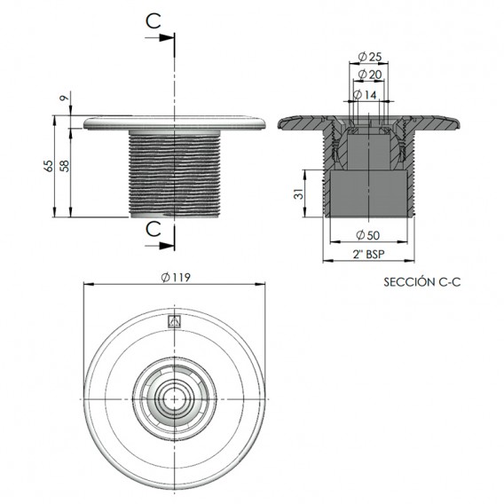 Dimensiones boquilla impulsión AstralPool 00295