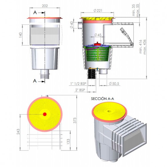 Dimensiones skimmer AstralPool 00249