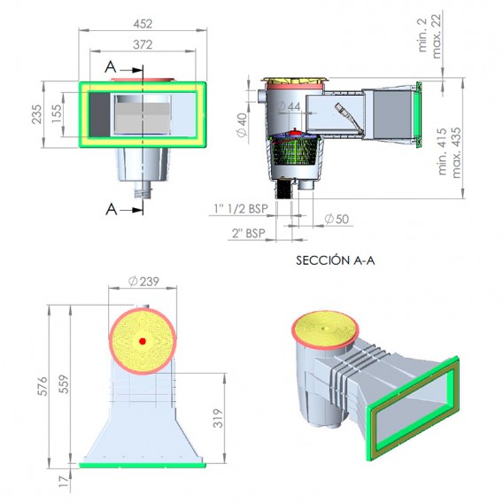 Dimensiones skimmer AstralPool 00251