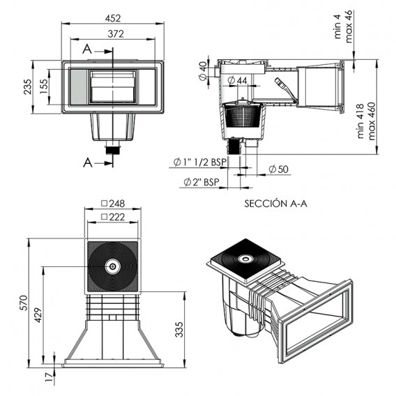 Dimensiones skimmer AstralPool 00252