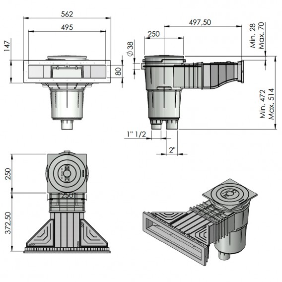 Dimensiones skimmer Norm piscina hormigón AstralPool