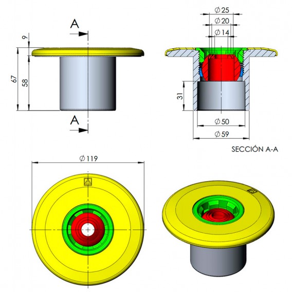 Dimensiones boquilla impulsión AstralPool 00298