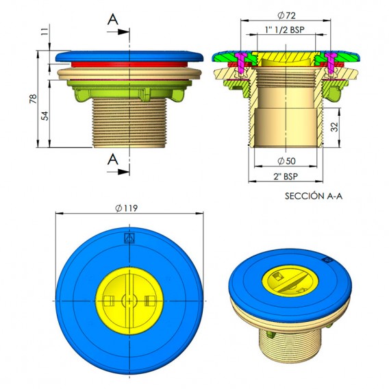 Dimensiones boquilla aspiración AstralPool 00332