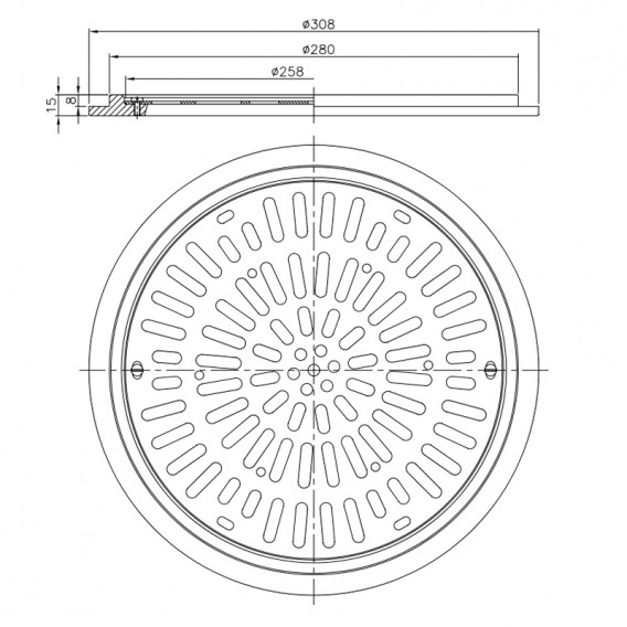 Dimensiones reja de drenaje Ø 300 mm en acero inox AstralPool