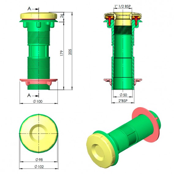 Dimensiones boquilla aspiración piscina de paneles AstralPool