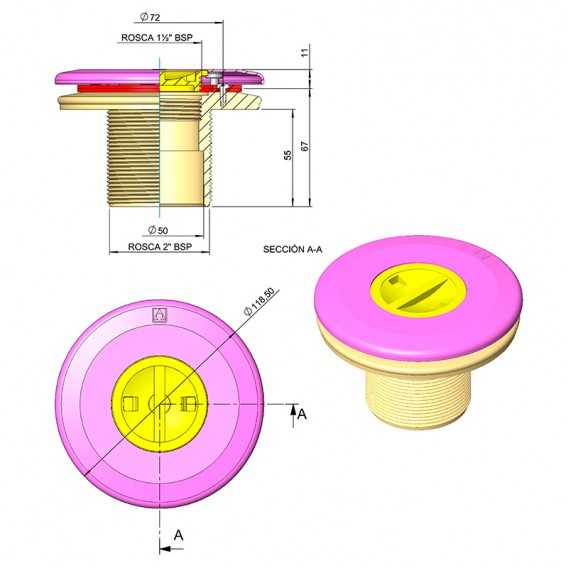 Dimensiones boquilla aspiración piscinas liner AstralPool