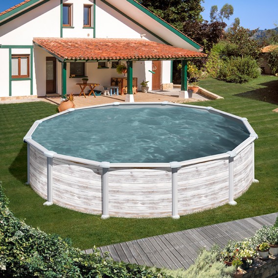 Piscina Gre Groenlandia circular imitación madera