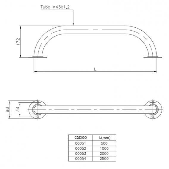 Dimensiones agarradera acero inoxidable AstralPool