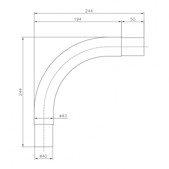 Dimensiones prolongador pasamanos curvo 90º AstralPool