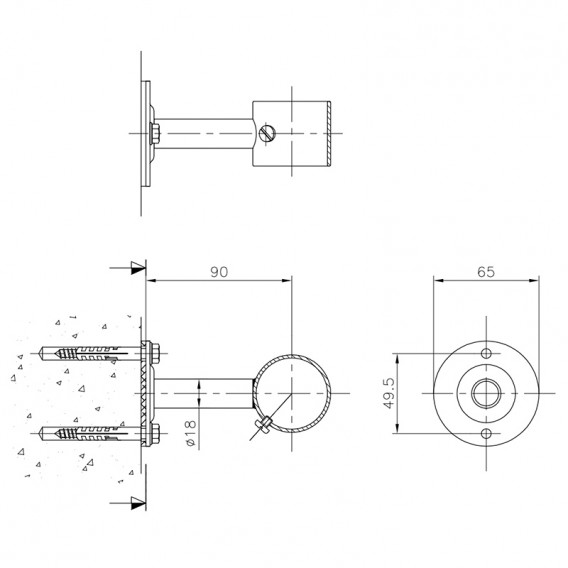 Dimensiones soporte pasamanos recto AstralPool