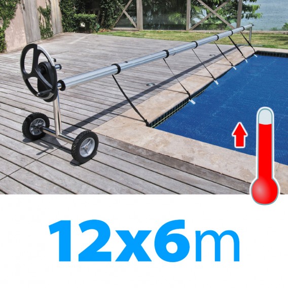 Pack manta térmica verano + enrollador piscinas 12x6 m
