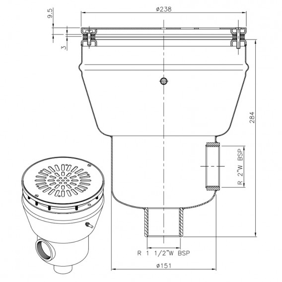 Dimensiones sumidero circular acero inoxidable liner AstralPool 26197