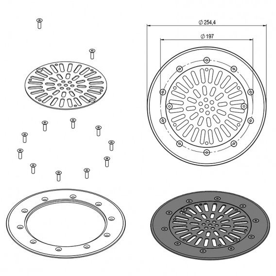 Dimensiones embellecedor Inox sumidero 00270 AstralPool