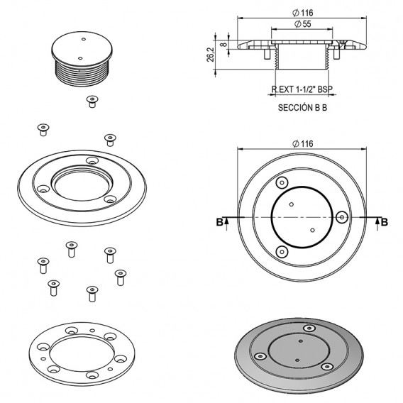 Dimensiones embellecedor Inox AstralPool 69172