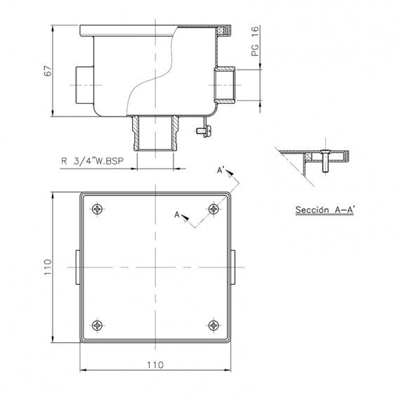 Dimensiones caja conexiones acero inoxidable AstralPool