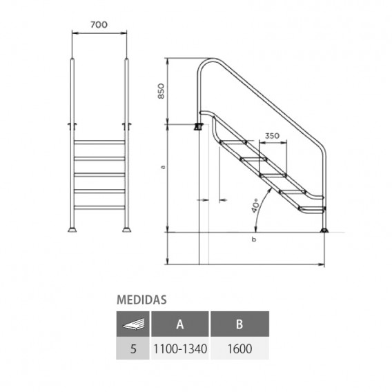 Escalera piscina pública fácil acceso 700