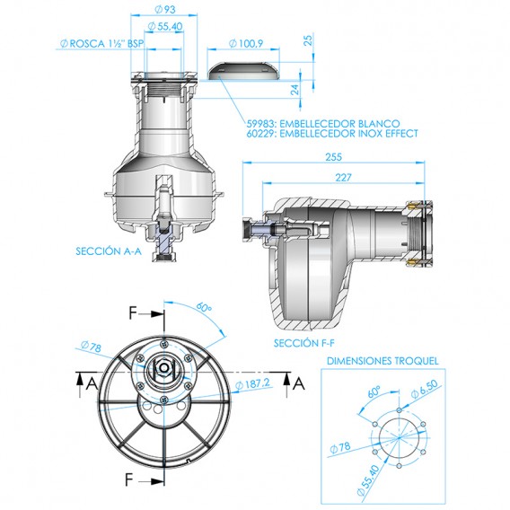 Dimensiones nicho acople rápido LumiPlus Mini piscina prefabricada AstralPool