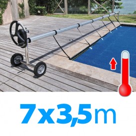 Pack manta térmica verano + enrollador piscinas 7x3,5 m
