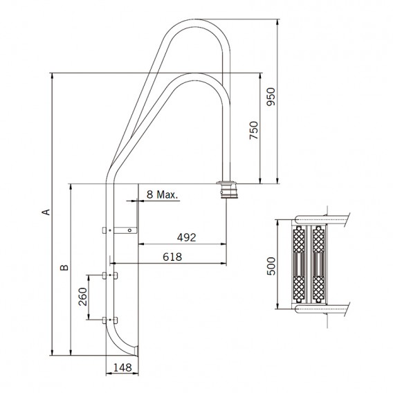 Dimensiones escalera asimétrica piscina Standard AstralPool