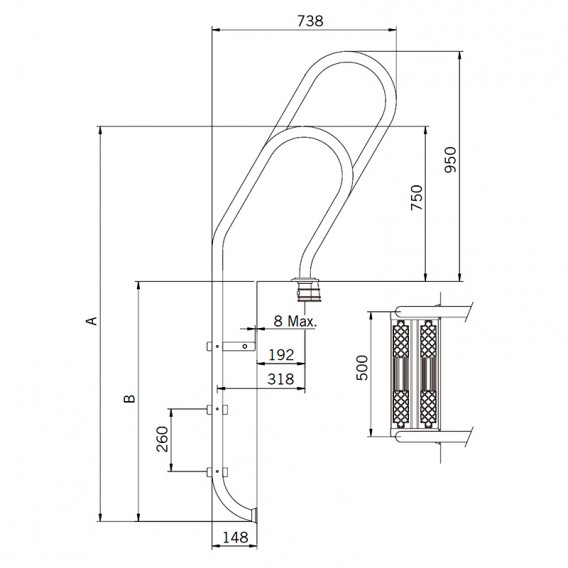 Dimensiones escalera asimétrica piscina Mixto AstralPool