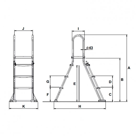 Dimensiones escalera inox para piscina elevada AstralPool