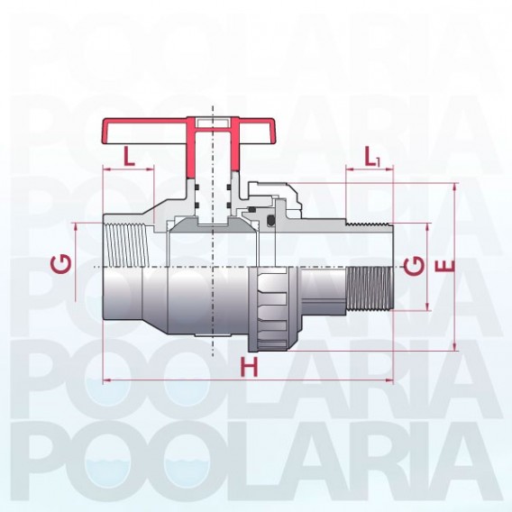 Válvula de bola Uniblock PVC PE-EPDM roscar hembra y roscar macho