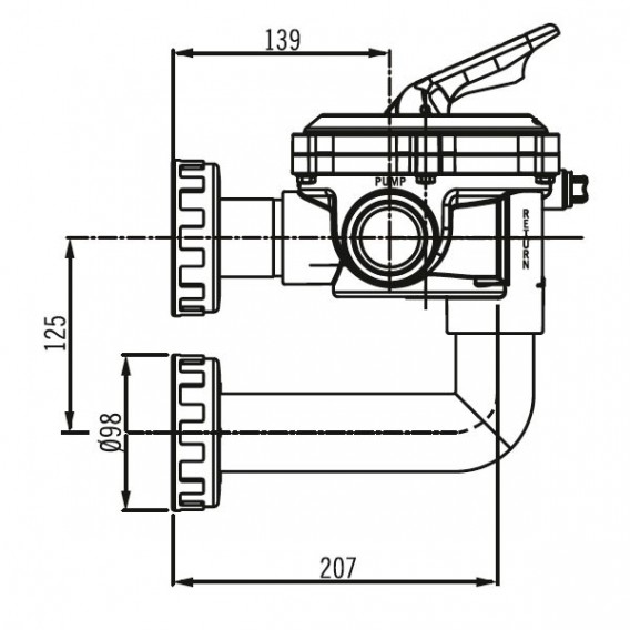 Válvula selectora Flat Lateral 1½" dimensiones