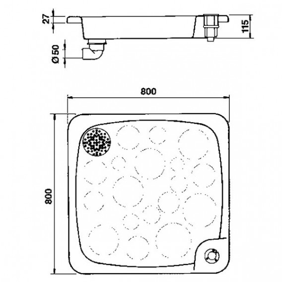 Plato ducha 80x80 con anclaje Ø43 dimensiones