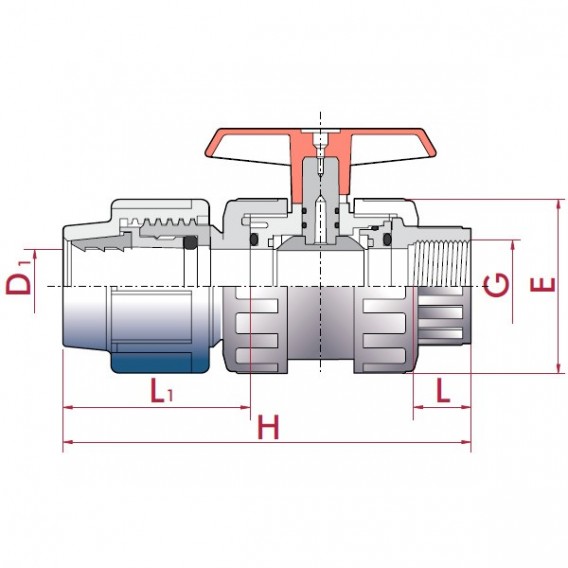 Válvula de bola Cepex PVC conexión PE x roscar
