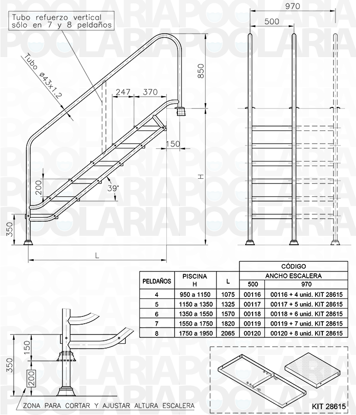 Dimensiones escalera clásica AstralPool