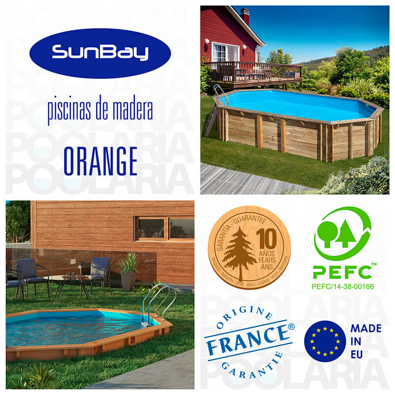 Detalles piscina de madera Gre Orange