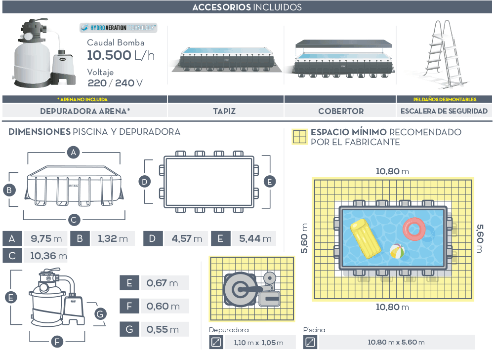 Dimensiones piscina Intex Ultra XTR Frame 26374NP