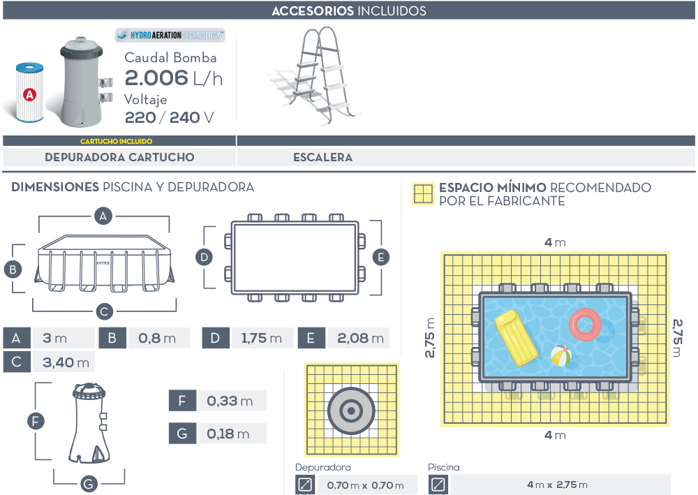 Dimensiones piscina Intex Prisma Frame 26784NP
