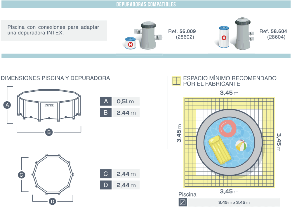 Dimensiones piscina Intex Metal Frame 28205NP
