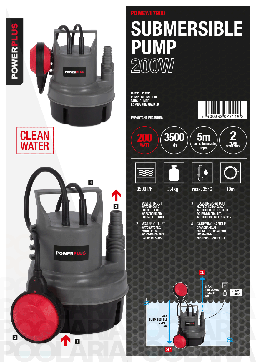 Prestaciones bomba sumergible Powerplus POWEW67900
