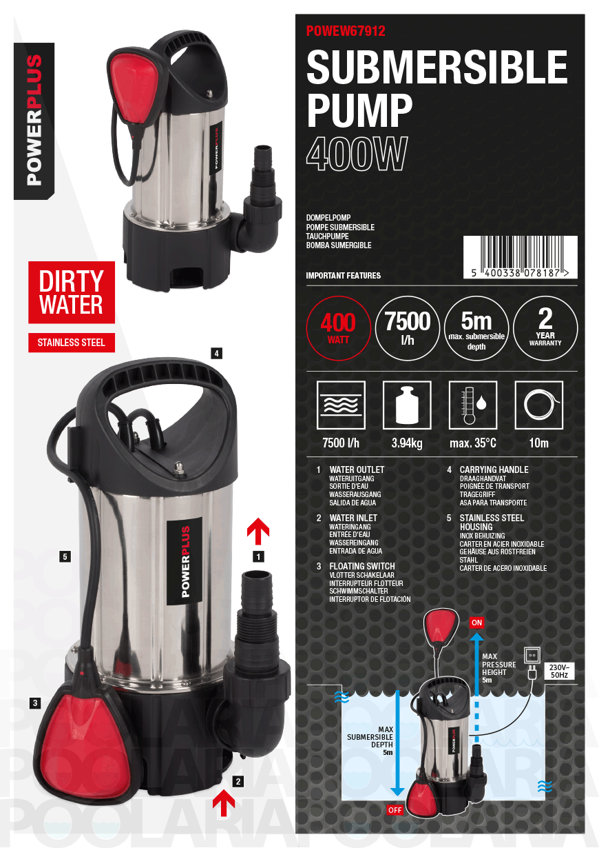 Prestaciones bomba sumergible Powerplus POWEW67912