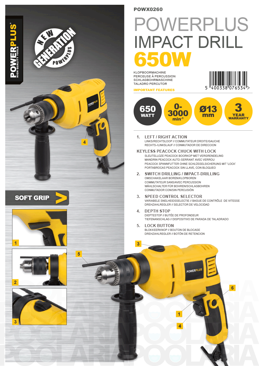 Prestaciones taladro Powerplus POWX0260