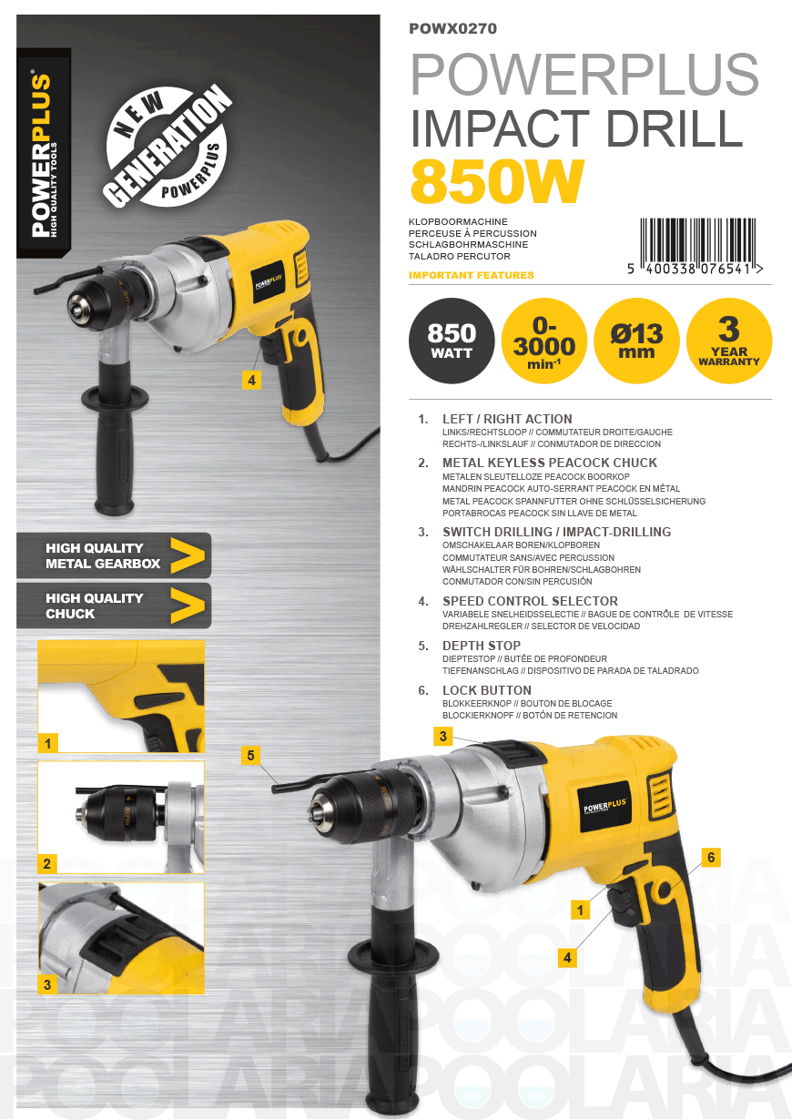 Prestaciones taladro Powerplus POWX0270