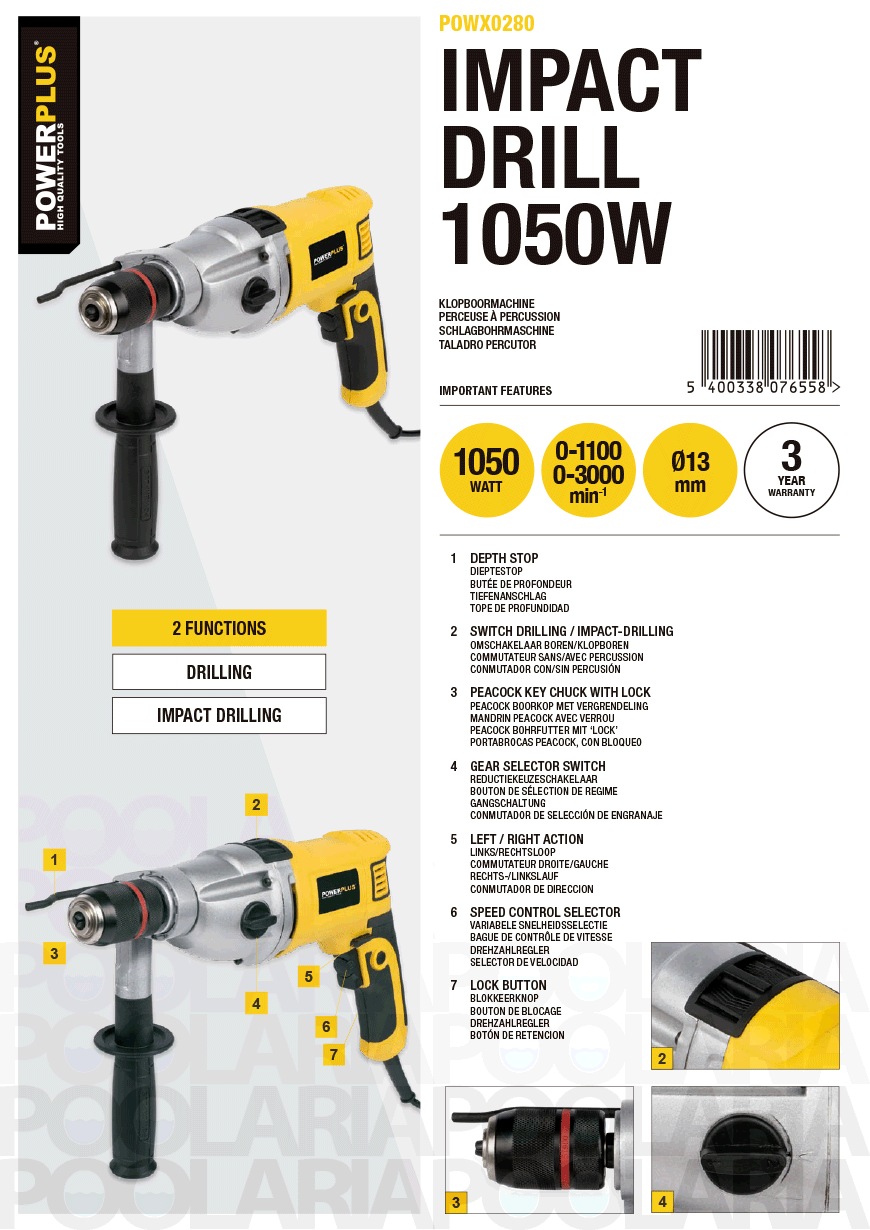 Prestaciones taladro Powerplus POWX0280