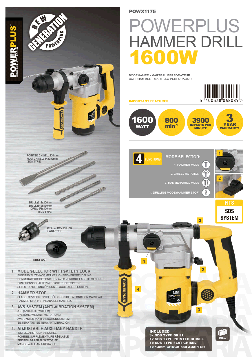 Prestaciones martillo Powerplus POWX1175