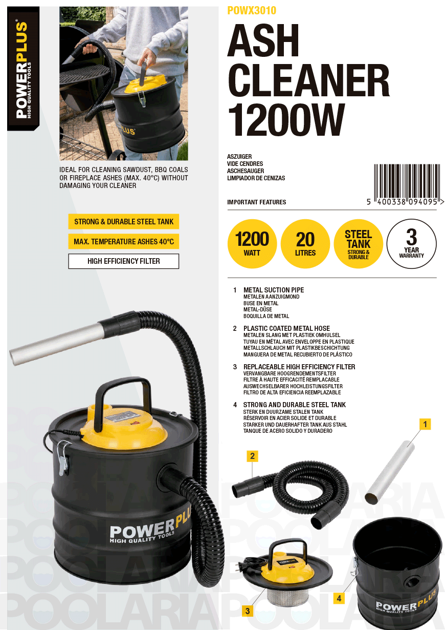 Prestaciones aspirador de cenizas Powerplus POWX3010